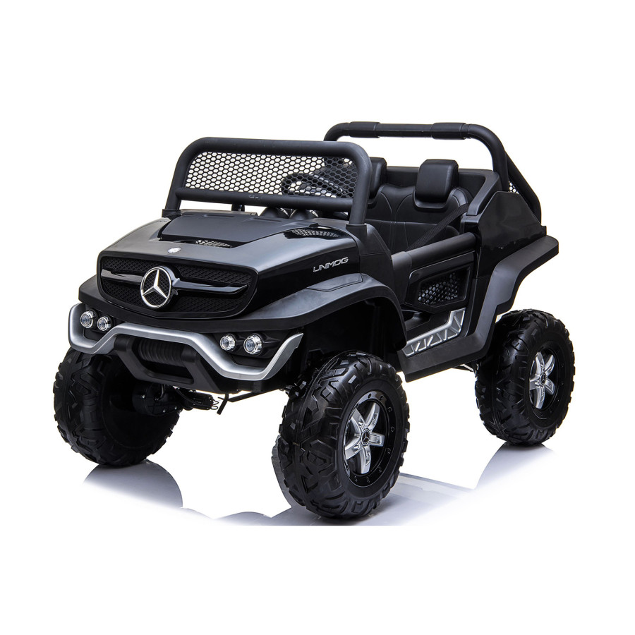 MERCEDES UNIMOG 4X4 PŁYNNY START, KOŁA EVA,12V 14Ah, SKÓRA Samochód elektryczny dla dzieci Czarny