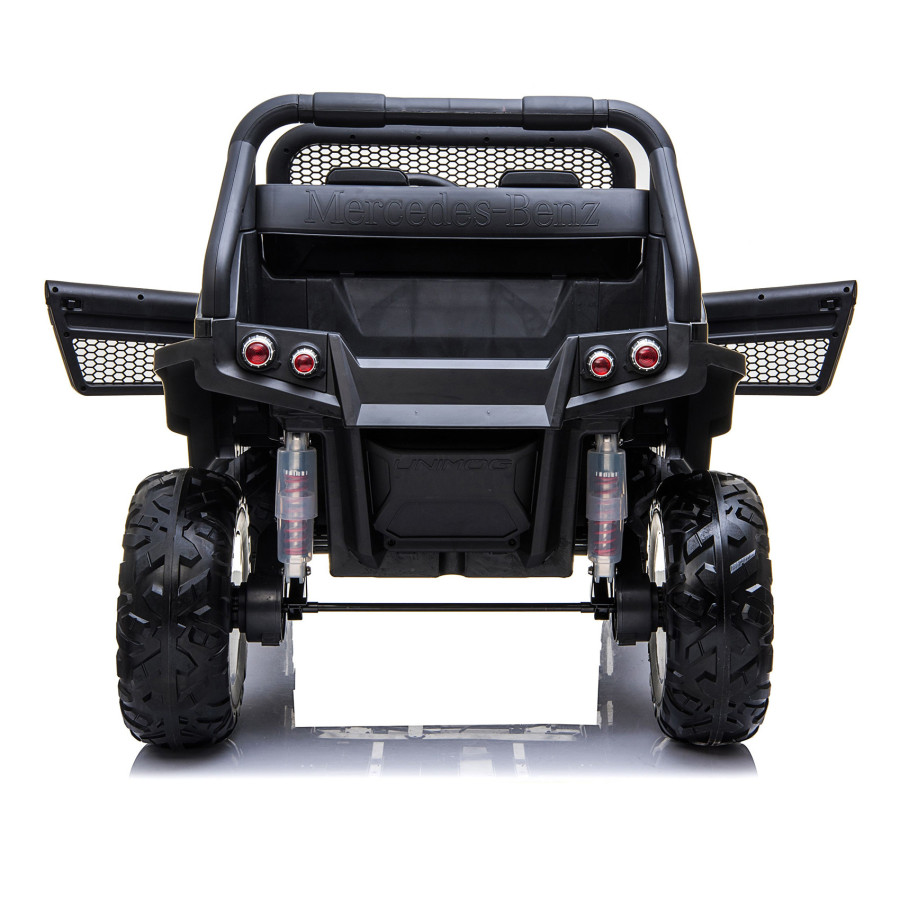 MERCEDES UNIMOG 4X4 PŁYNNY START, KOŁA EVA,12V 14Ah, SKÓRA Samochód elektryczny dla dzieci Czarny