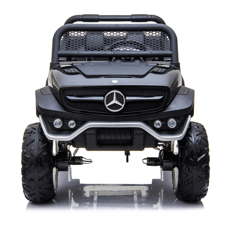 MERCEDES UNIMOG 4X4 PŁYNNY START, KOŁA EVA,12V 14Ah, SKÓRA Samochód elektryczny dla dzieci Czarny