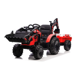 Traktor - koparka z przyczepą na akumulator 24V 10AH Czerwony